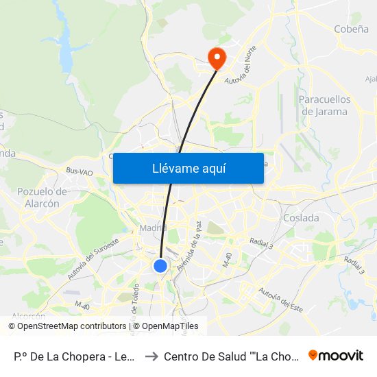 P.º De La Chopera - Legazpi to Centro De Salud ""La Chopera"" map