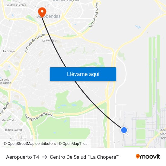 Aeropuerto T4 to Centro De Salud ""La Chopera"" map
