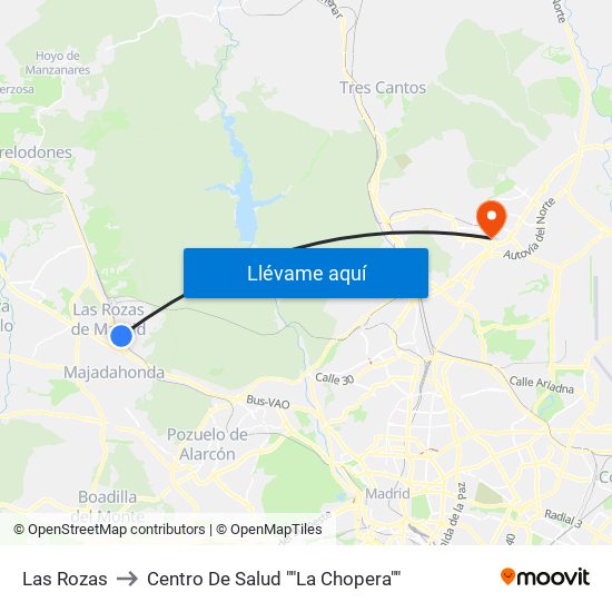 Las Rozas to Centro De Salud ""La Chopera"" map