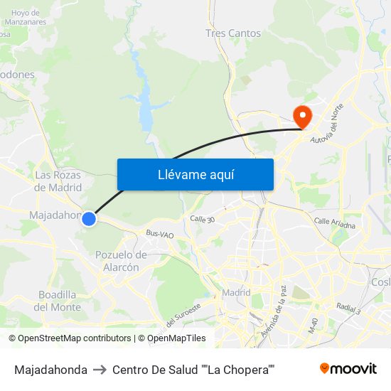 Majadahonda to Centro De Salud ""La Chopera"" map