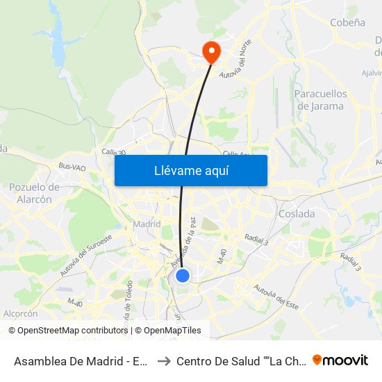 Asamblea De Madrid - Entrevías to Centro De Salud ""La Chopera"" map