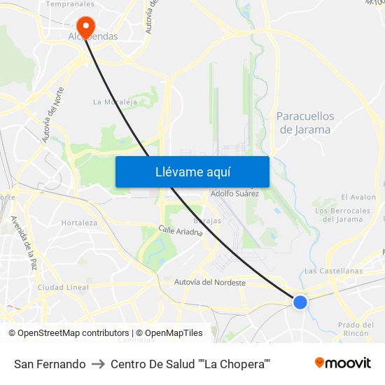 San Fernando to Centro De Salud ""La Chopera"" map