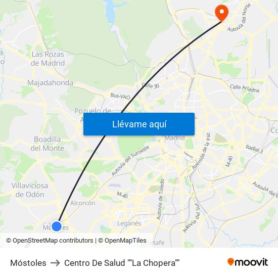 Móstoles to Centro De Salud ""La Chopera"" map