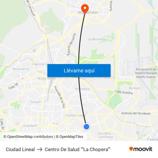 Ciudad Lineal to Centro De Salud ""La Chopera"" map