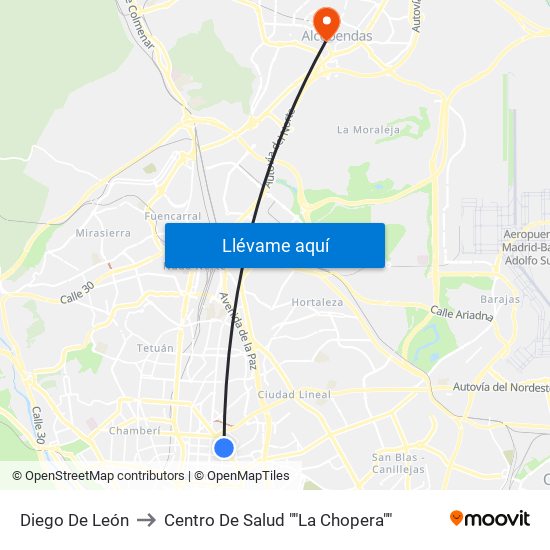 Diego De León to Centro De Salud ""La Chopera"" map