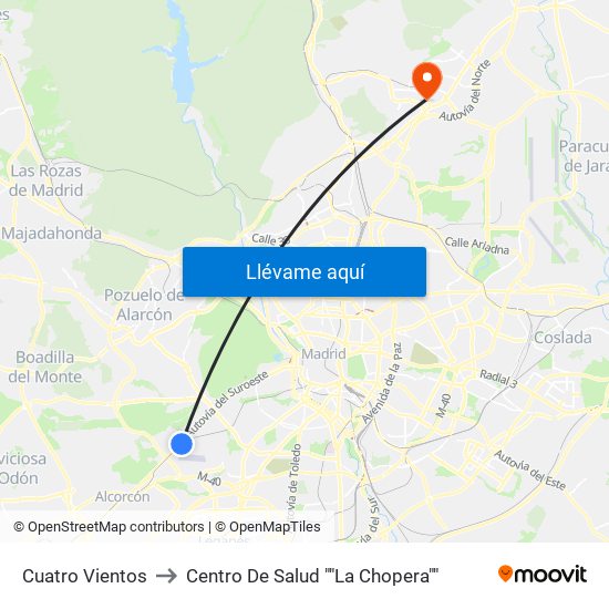 Cuatro Vientos to Centro De Salud ""La Chopera"" map