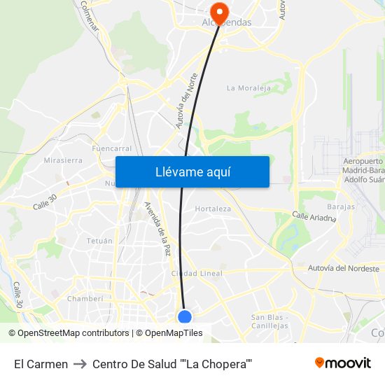 El Carmen to Centro De Salud ""La Chopera"" map