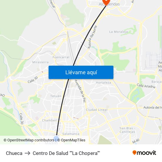 Chueca to Centro De Salud ""La Chopera"" map