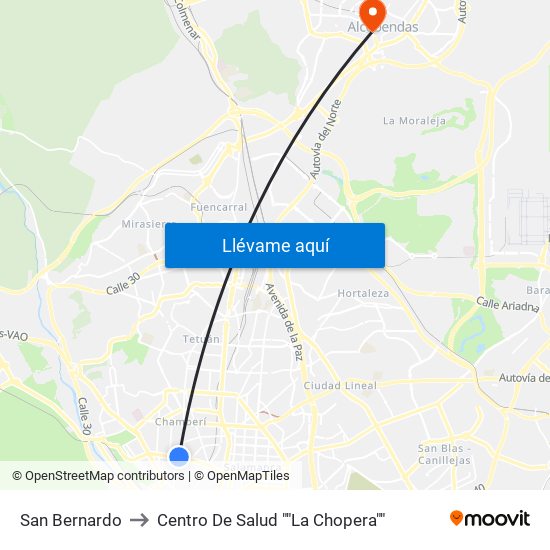 San Bernardo to Centro De Salud ""La Chopera"" map