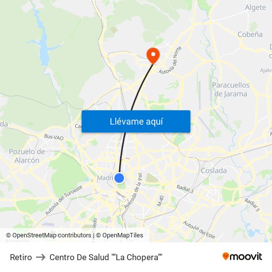 Retiro to Centro De Salud ""La Chopera"" map