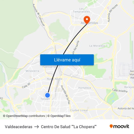 Valdeacederas to Centro De Salud ""La Chopera"" map