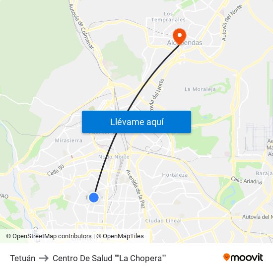 Tetuán to Centro De Salud ""La Chopera"" map