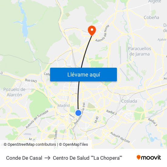 Conde De Casal to Centro De Salud ""La Chopera"" map