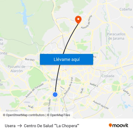 Usera to Centro De Salud ""La Chopera"" map