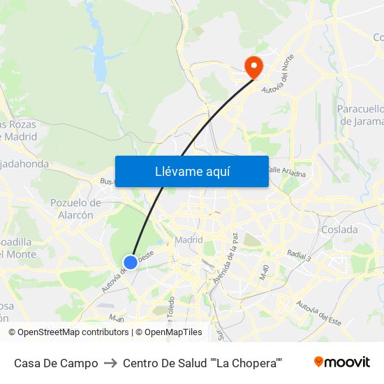 Casa De Campo to Centro De Salud ""La Chopera"" map