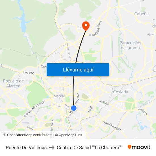 Puente De Vallecas to Centro De Salud ""La Chopera"" map