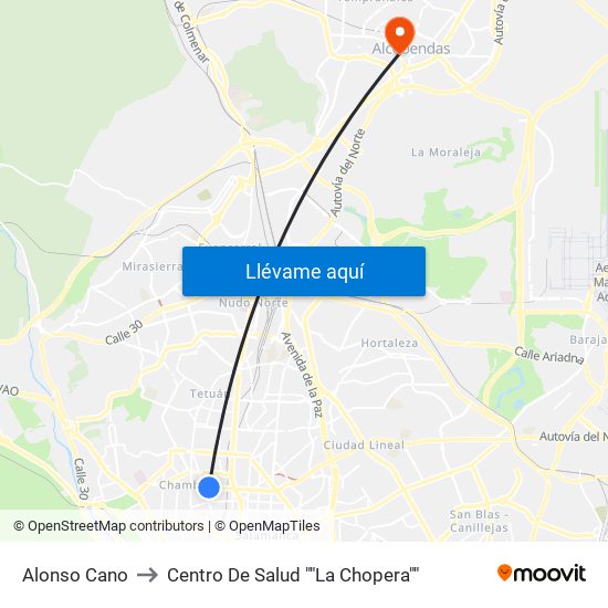 Alonso Cano to Centro De Salud ""La Chopera"" map