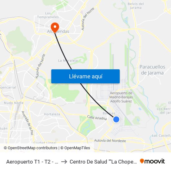 Aeropuerto T1 - T2 - T3 to Centro De Salud ""La Chopera"" map