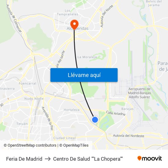 Feria De Madrid to Centro De Salud ""La Chopera"" map