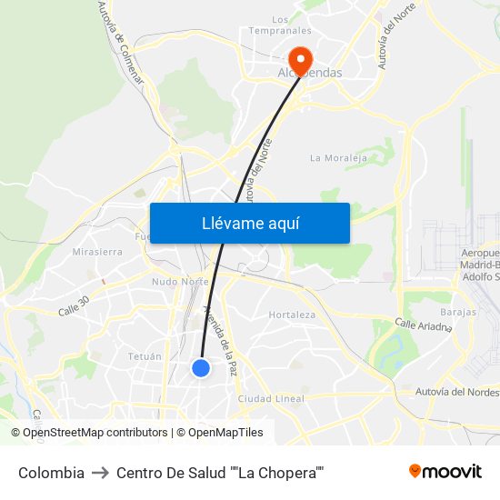 Colombia to Centro De Salud ""La Chopera"" map