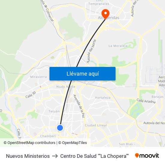 Nuevos Ministerios to Centro De Salud ""La Chopera"" map