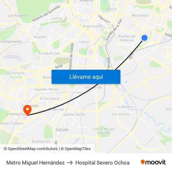 Metro Miguel Hernández to Hospital Severo Ochoa map
