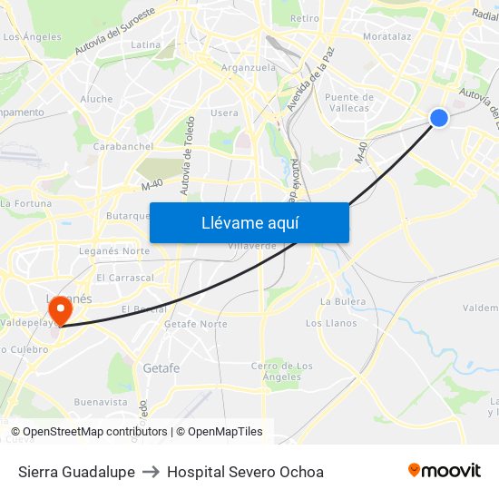 Sierra Guadalupe to Hospital Severo Ochoa map
