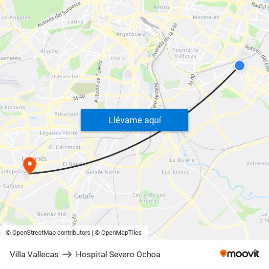 Villa Vallecas to Hospital Severo Ochoa map