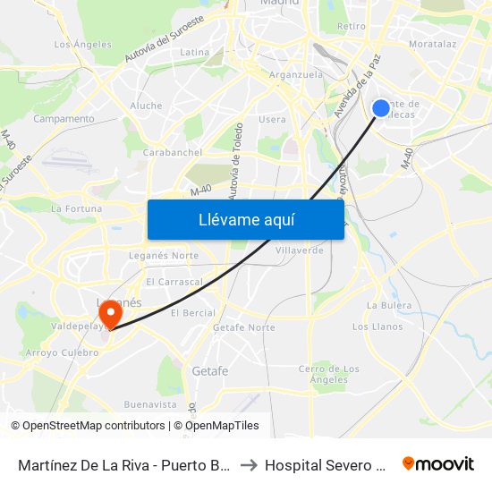 Martínez De La Riva - Puerto Bonaigua to Hospital Severo Ochoa map