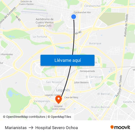 Marianistas to Hospital Severo Ochoa map