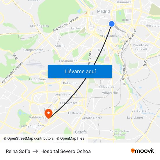 Reina Sofía to Hospital Severo Ochoa map