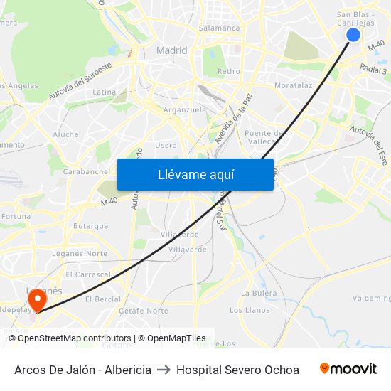Arcos De Jalón - Albericia to Hospital Severo Ochoa map