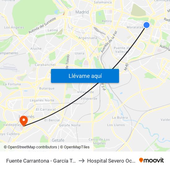 Fuente Carrantona - García Tapia to Hospital Severo Ochoa map