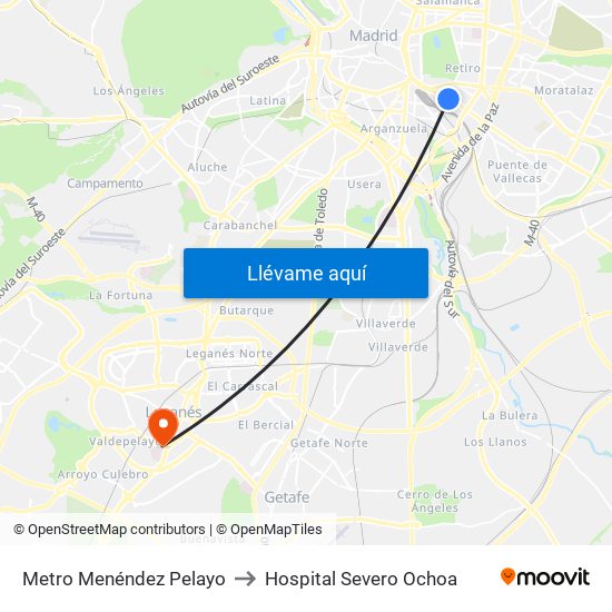 Metro Menéndez Pelayo to Hospital Severo Ochoa map