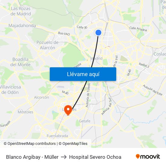 Blanco Argibay - Müller to Hospital Severo Ochoa map