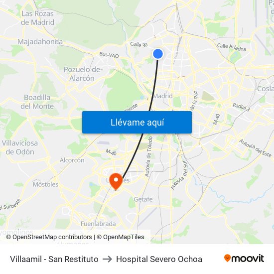 Villaamil - San Restituto to Hospital Severo Ochoa map