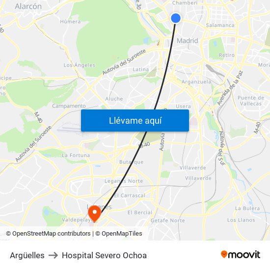 Argüelles to Hospital Severo Ochoa map