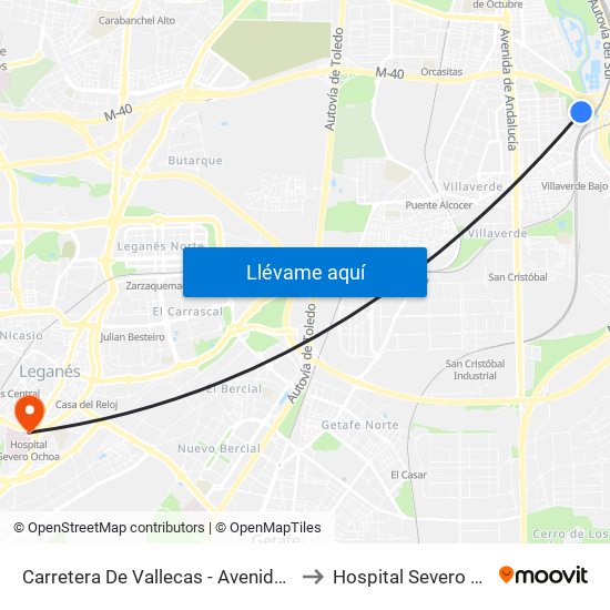 Carretera De Vallecas - Avenida Rosales to Hospital Severo Ochoa map
