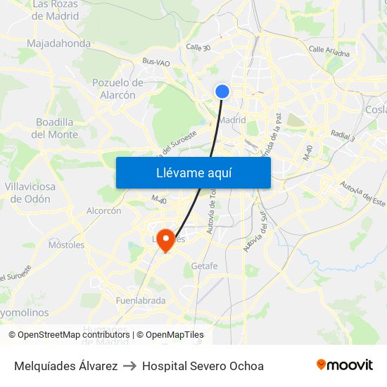 Melquíades Álvarez to Hospital Severo Ochoa map