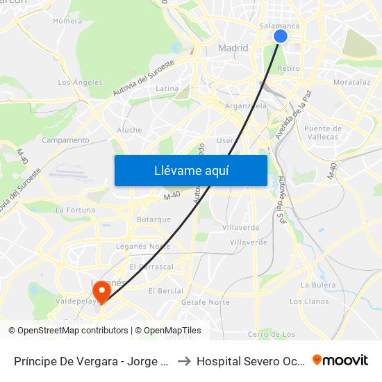 Príncipe De Vergara - Jorge Juan to Hospital Severo Ochoa map