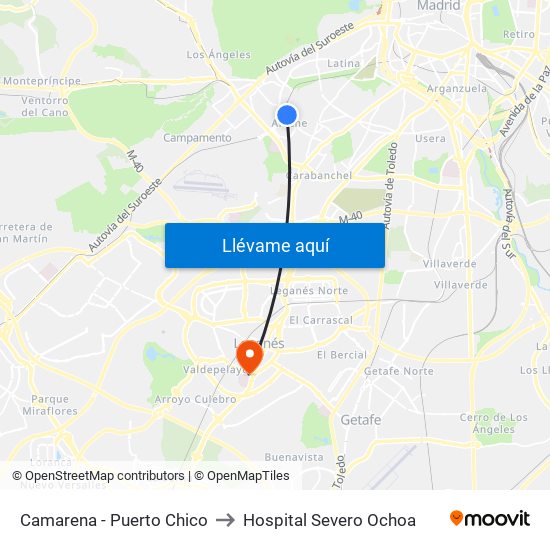 Camarena - Puerto Chico to Hospital Severo Ochoa map