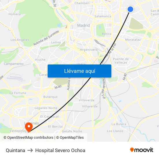 Quintana to Hospital Severo Ochoa map