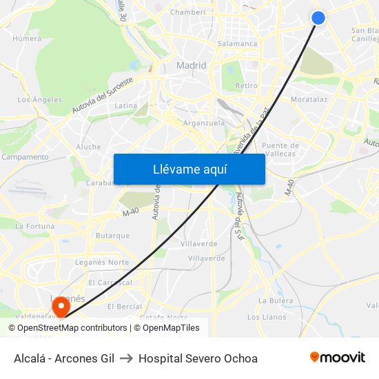 Alcalá - Arcones Gil to Hospital Severo Ochoa map