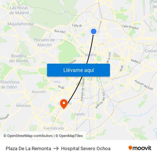 Plaza De La Remonta to Hospital Severo Ochoa map
