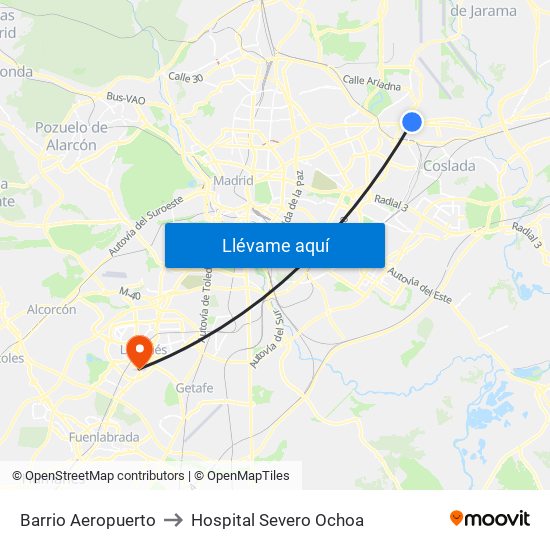 Barrio Aeropuerto to Hospital Severo Ochoa map