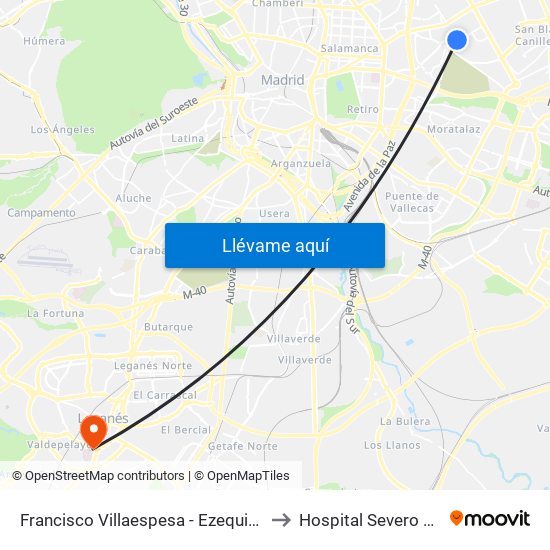 Francisco Villaespesa - Ezequiel Solana to Hospital Severo Ochoa map