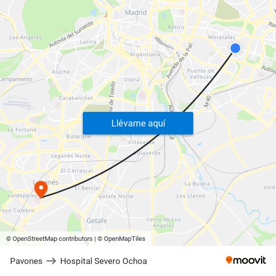 Pavones to Hospital Severo Ochoa map