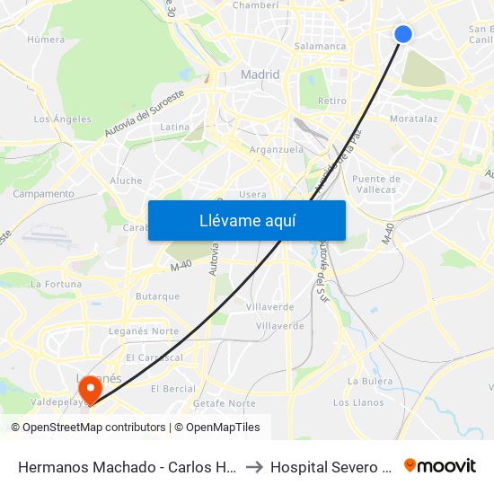 Hermanos Machado - Carlos Hernández to Hospital Severo Ochoa map
