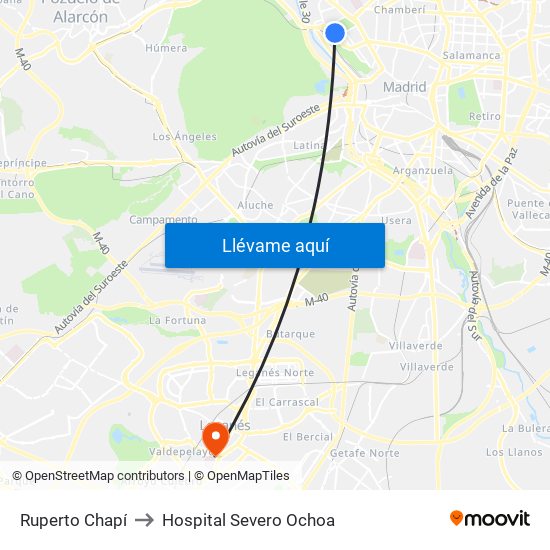 Ruperto Chapí to Hospital Severo Ochoa map