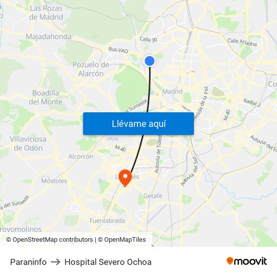 Paraninfo to Hospital Severo Ochoa map